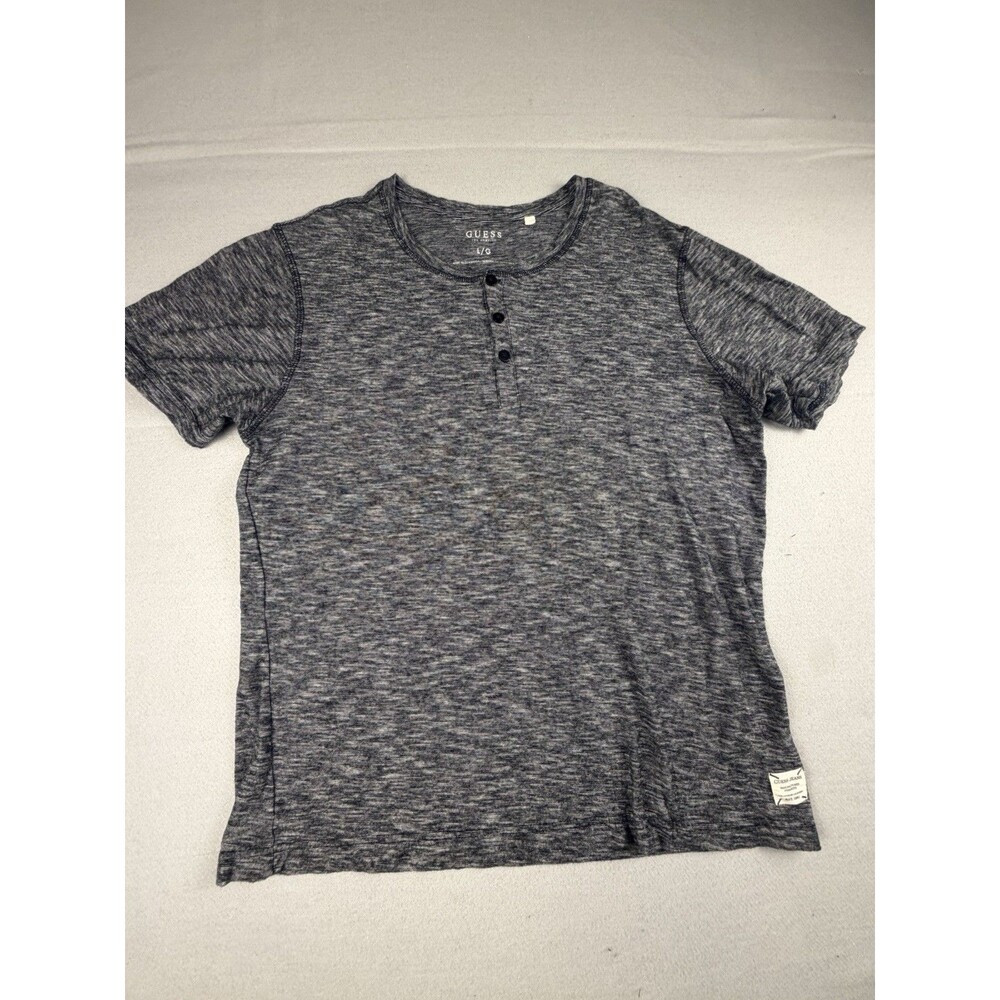 GUESS Jeans Men's Gray Knit Cotton Henley T-Shirt Button Placket Short Sleeve L